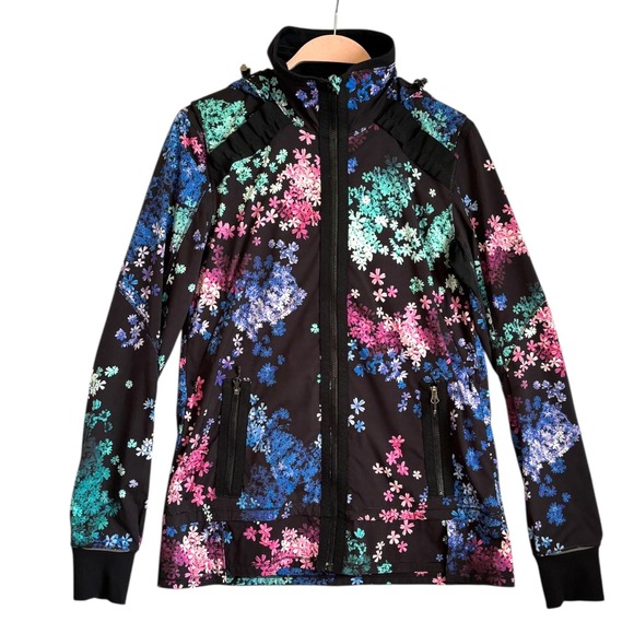 Lululemon Run Bandit Hooded Zip Jacket Petal Pop Black Floral Sz 6 Activewear - Picture 2 of 7
